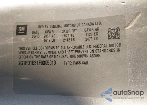 2015 Chevrolet Camaro 1Lt z USA, uszkodzony, nr VIN 2G1FD1E31F9305019